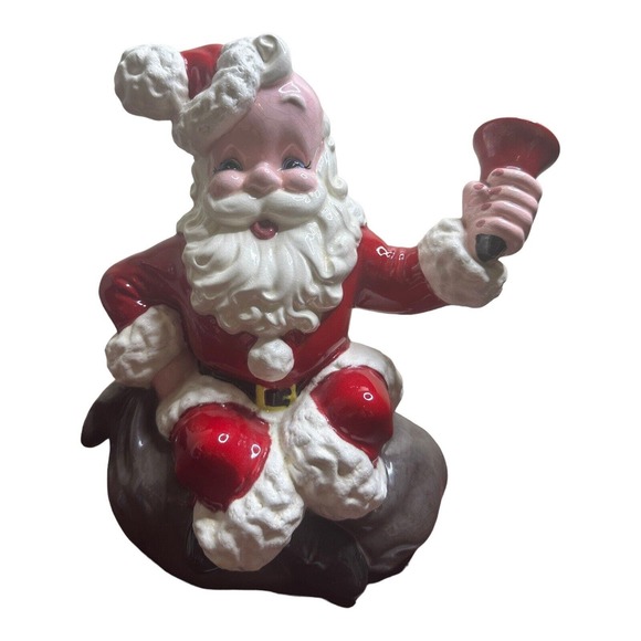 Vintage Atlantic Mold Ceramic Santa with Bell & Jingle Bells 1970s - Picture 2 of 6
